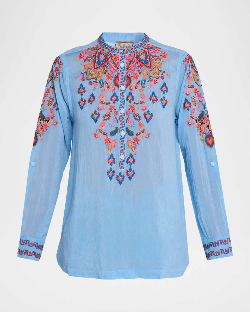 Alba Floral-Embroidered Georgette Blouse